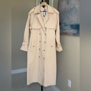 New PrettyLittleThing Stone Panel Detail Belted Trench Coat Womens US 4 NWT Long